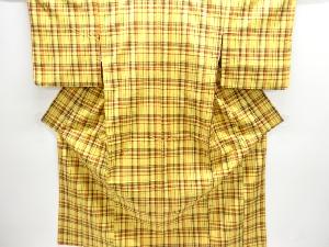 格子に絣柄織り出し手織り紬着物